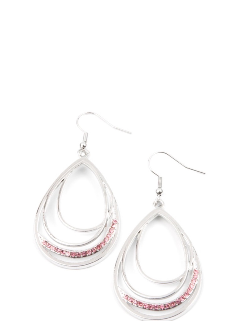 E-34 Silver Teardrop Earrings with Pink Crystals - Women Jewelry